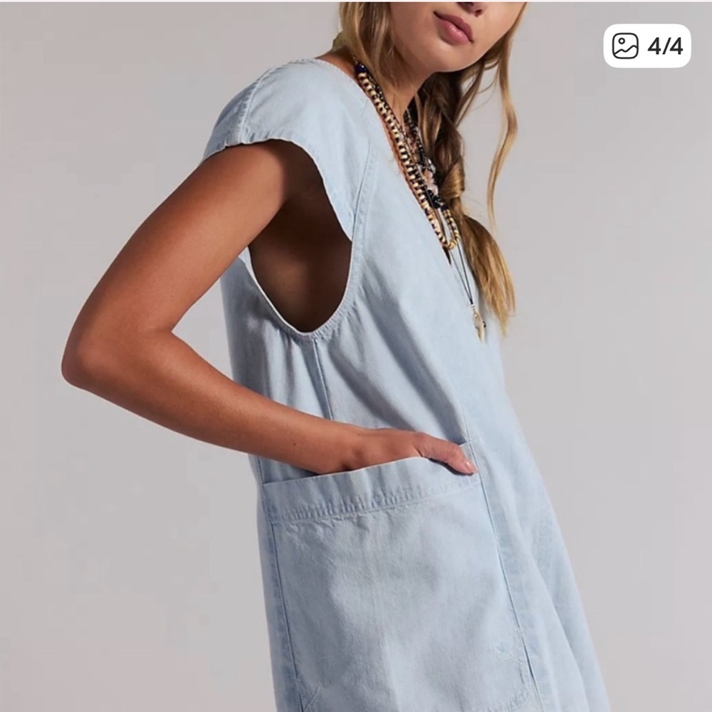 Free People Free Fall denim romper. NWT. Water